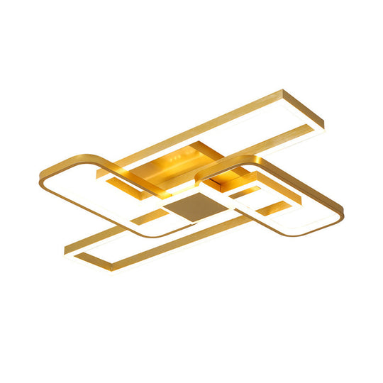 Gold Crisscrossed Rectangle Flush Light Acrylic Led Ceiling Lamp - Modernist Design 20.5’/34’