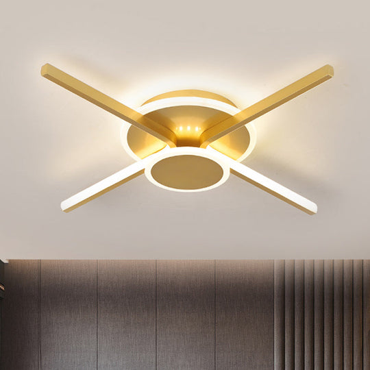 Minimalist Ray Flushmount Metallic Led Ceiling Lamp For Hotels - Warm/White Light 19.5’/24.5’ Wide