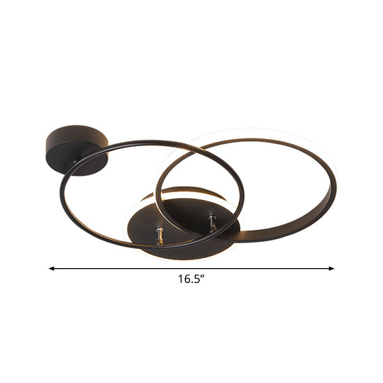 Modern Black Led Ceiling Lamp - Metal Crossed Circular Design With Warm/White Light 16.5’/20.5’