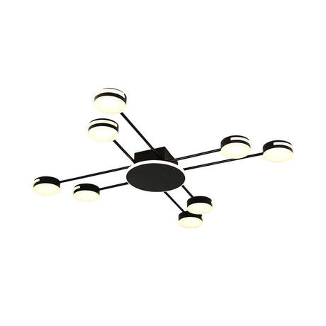 Modern 2-Tier Iron Flush Mount Chandelier With 8 Lights In Black/Gold Finish - Warm/White/Natural