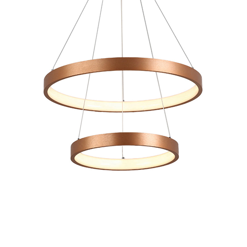 Metallic Minimalist 3-Tier Hoop Led Chandelier In Gold - Warm/White Light