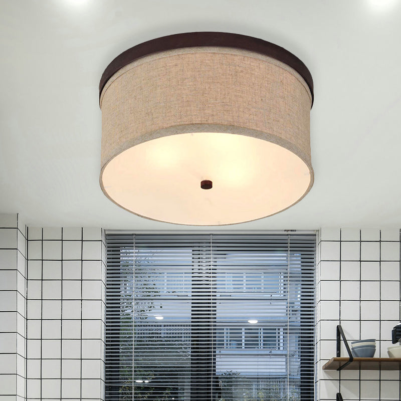 Flaxen Drum Ceiling Light - Simple 3 - Light Flush Mount With Fabric Shade & Diffuser
