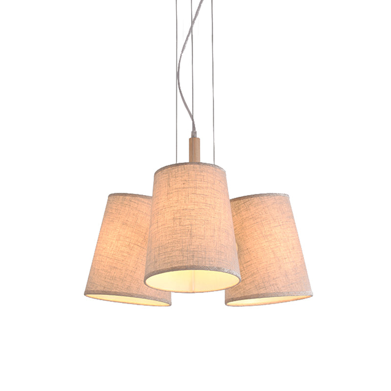 Nordic Flaxen Barrel Pendant Light With Fabric Shade - 3-Light Cluster Perfect For Dining Room