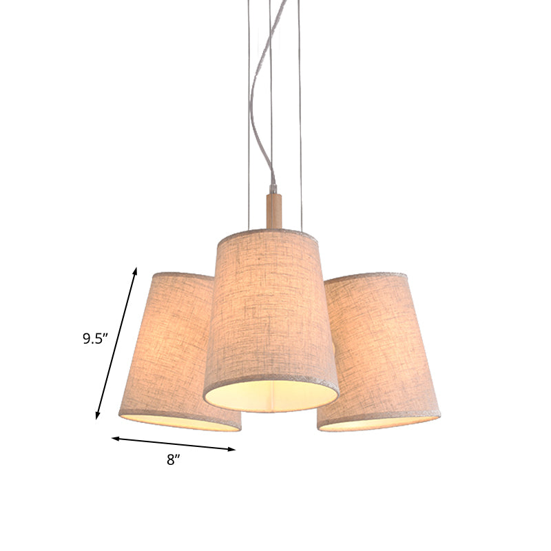 Nordic Flaxen Barrel Pendant Light With Fabric Shade - 3-Light Cluster Perfect For Dining Room