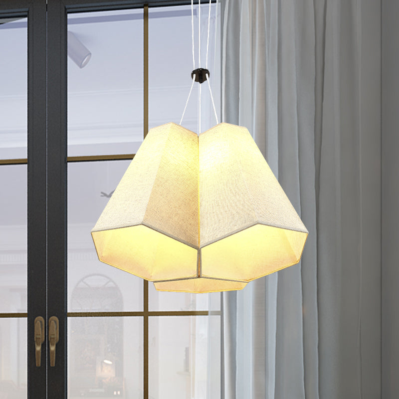 Modern White Hexagon Pyramid Drop Pendant Ceiling Light With Fabric Shade And 3 Bulbs