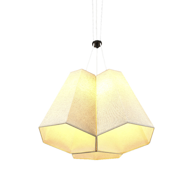 Modern White Hexagon Drop Pendant Ceiling Light With 3 Fabric Multi Bulbs