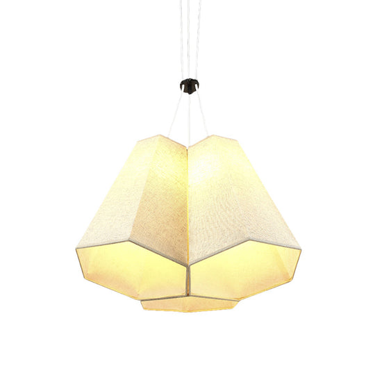 Modern White Hexagon Pyramid Drop Pendant Ceiling Light With Fabric Shade And 3 Bulbs