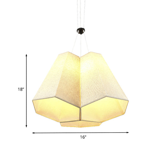 Modern White Hexagon Drop Pendant Ceiling Light With 3 Fabric Multi Bulbs