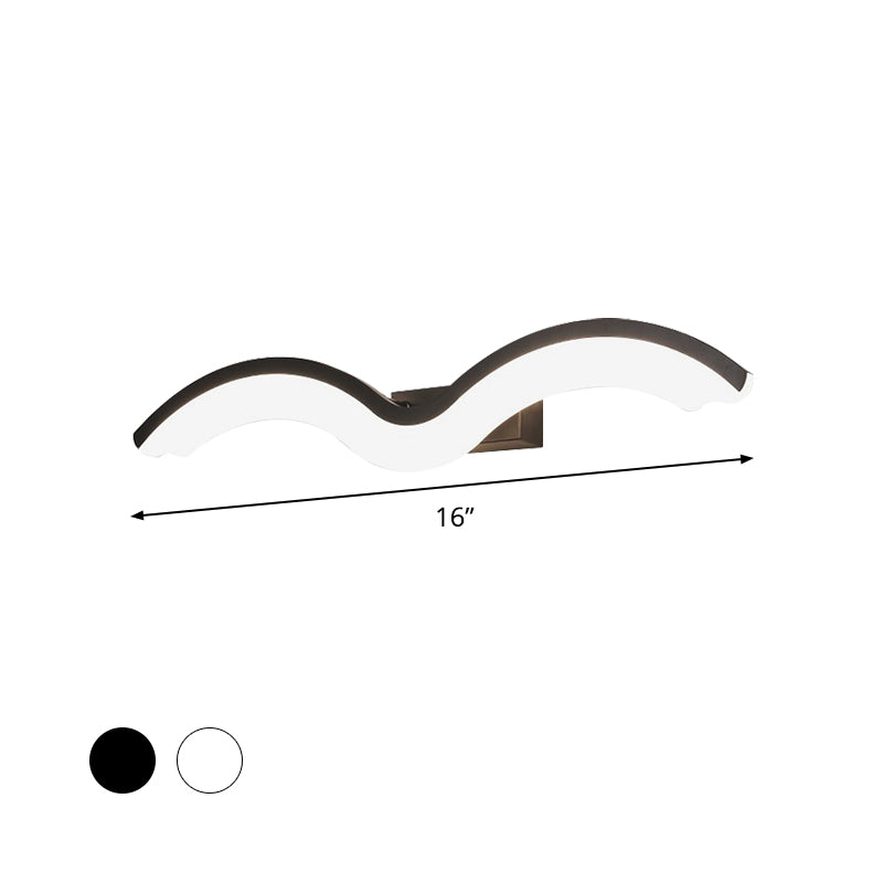 Minimalist Black/White Wavelet Led Wall Sconce With Frosted Diffuser Available In 16 23.5 Or 31.5