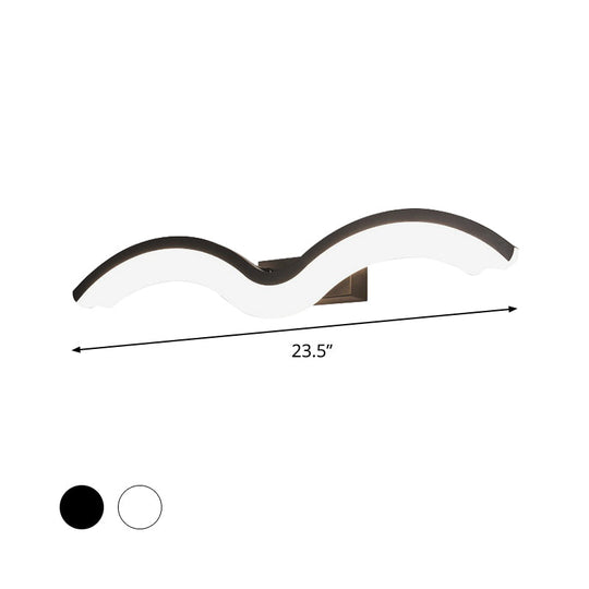 Minimalist Black/White Wavelet Led Wall Sconce With Frosted Diffuser Available In 16 23.5 Or 31.5