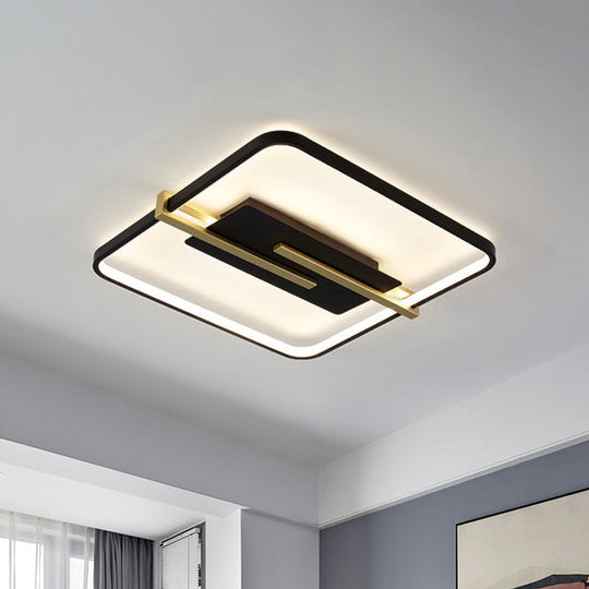 Minimalist Led Bedroom Flush - Mount Light Fixture - Black/White & Gold Ceiling Lamp With Square