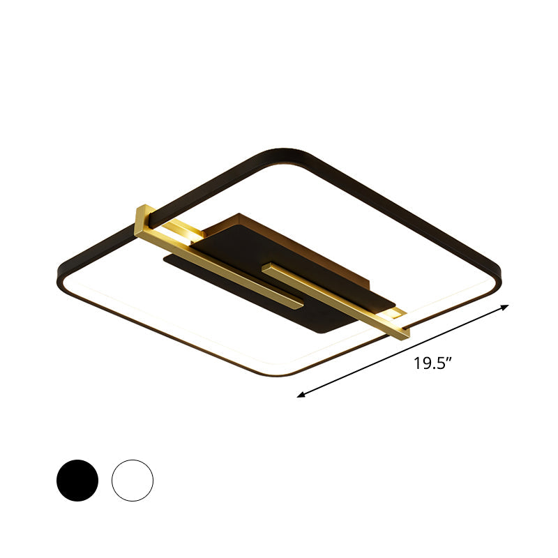 Minimalist Led Bedroom Flush - Mount Light Fixture - Black/White & Gold Ceiling Lamp With Square