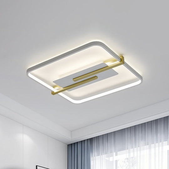 Minimalist Led Bedroom Flush - Mount Light Fixture - Black/White & Gold Ceiling Lamp With Square