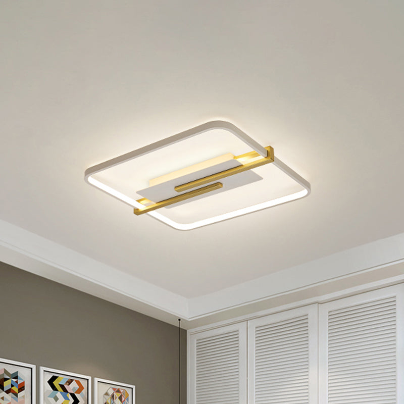 Minimalist Led Bedroom Flush - Mount Light Fixture - Black/White & Gold Ceiling Lamp With Square