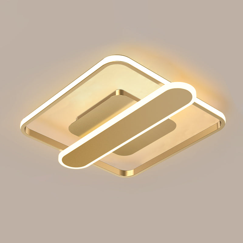 Contemporary Aluminum Square Frame Led Ceiling Lamp - Black/Gold/White 16.5/20.5 Inches Wide