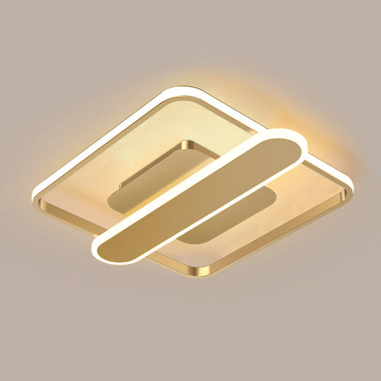 Contemporary Aluminum Square Frame Led Ceiling Lamp - Black/Gold/White 16.5/20.5 Inches Wide