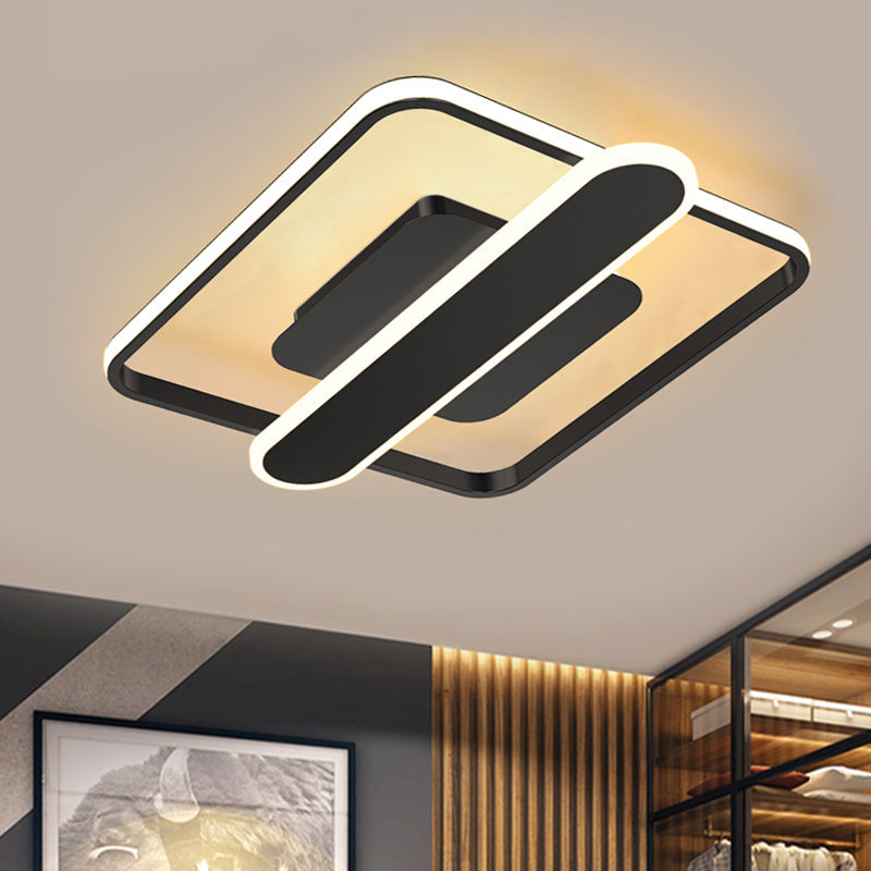 Contemporary Aluminum Square Frame Led Ceiling Lamp - Black/Gold/White 16.5/20.5 Inches Wide Black /