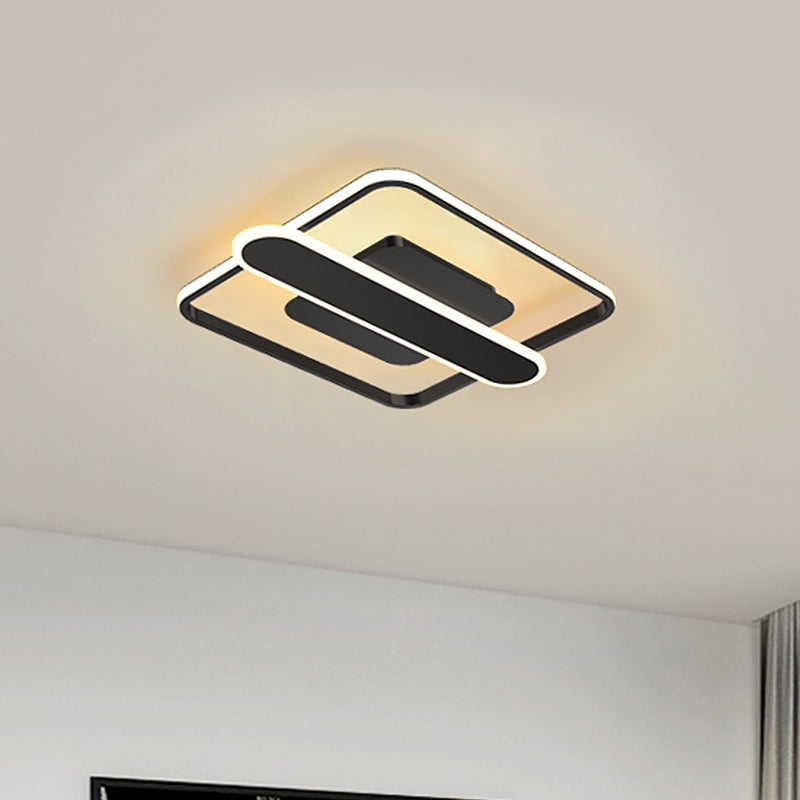 Contemporary Aluminum Square Frame Led Ceiling Lamp - Black/Gold/White 16.5/20.5 Inches Wide
