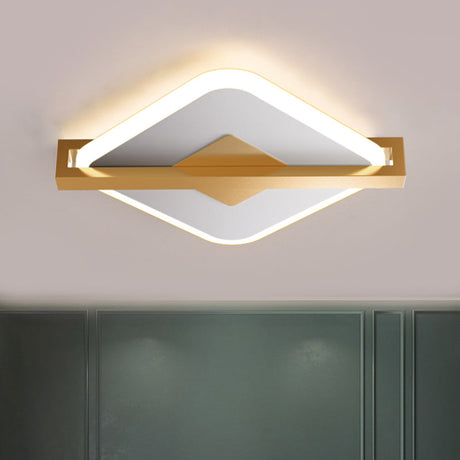 Vintage Acrylic Led Ceiling Mount Light - Black/White-Gold Rhombus Design With Frame Guard