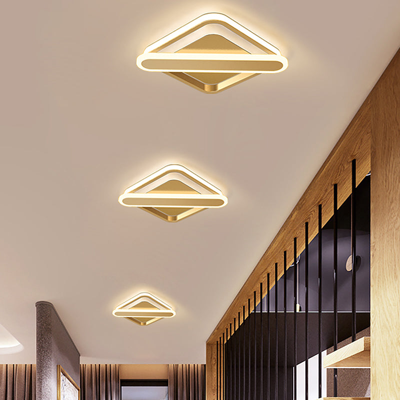 Modern Iron Rhombus - Oblong Led Foyer Ceiling Light In Black/Gold/White Gold