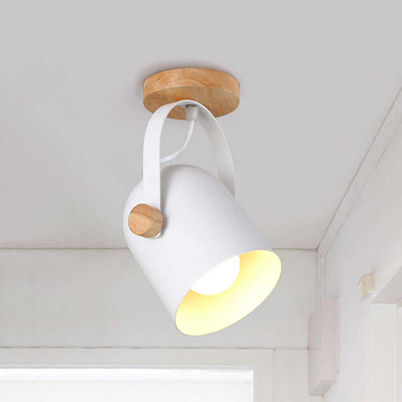 Nordic Metal 1-Light White Ceiling Fixture - Small Elongated Dome Semi Mount Lighting With