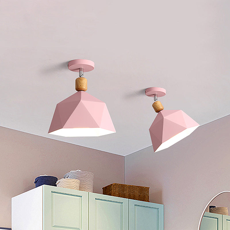 Shade Faceted Dome Ceiling Light Fixture - Macaron Metal Semi - Flush Mount For Apartments