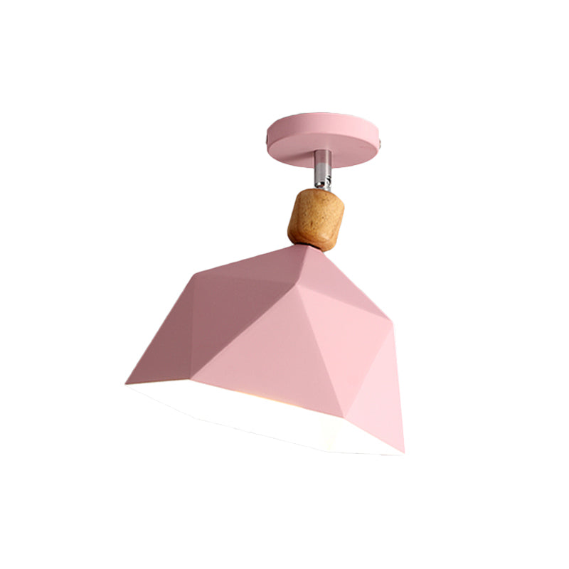 Shade Faceted Dome Ceiling Light Fixture - Macaron Metal Semi - Flush Mount For Apartments