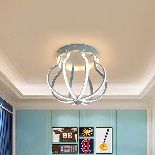 Macaron Style Aluminum Led Ceiling Light - Yellow/Blue Pear Cage Semi Flush Mount For Bedroom