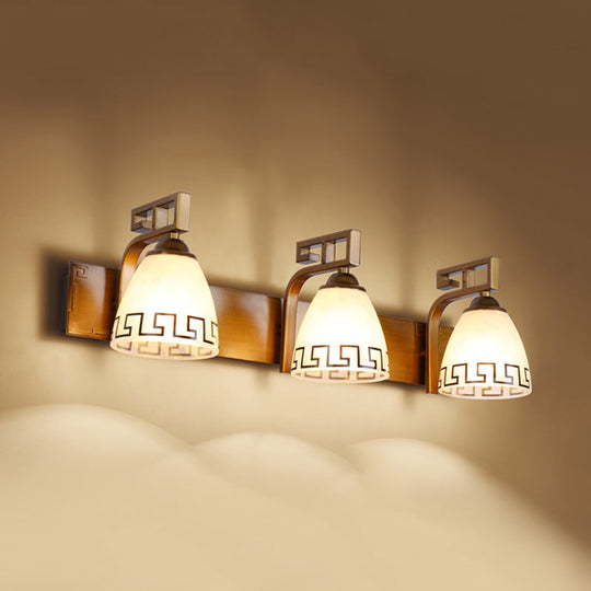 Ivory Glass Dome Vanity Sconce - Gold With Curvy Iron Arm 2/3 Lights Bathroom Wall Lamp Fixture