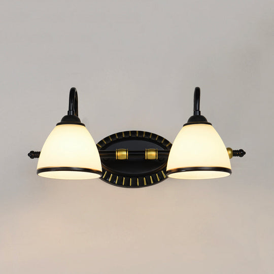 Milky Glass Wall Sconce With Black Metal Arm - 2/3 Bulb Vanity Fixture