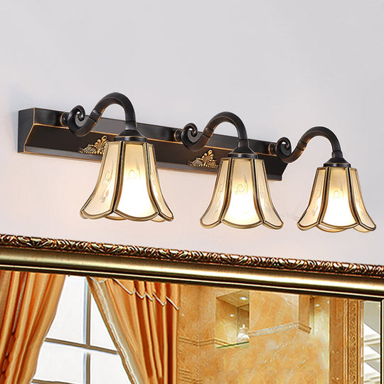 Ivory Glass Black Vanity Light Blossom - Traditional Wall Sconce Lighting With Curved Arm 3 Lights