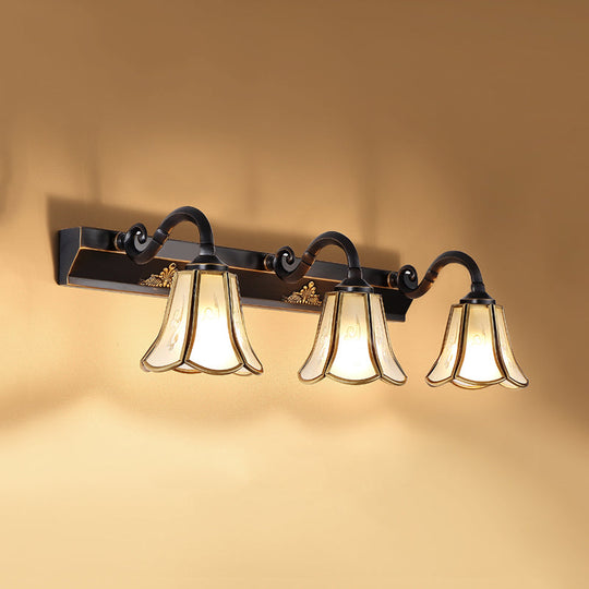 Ivory Glass Black Vanity Light Blossom - Traditional Wall Sconce Lighting With Curved Arm 3 Lights