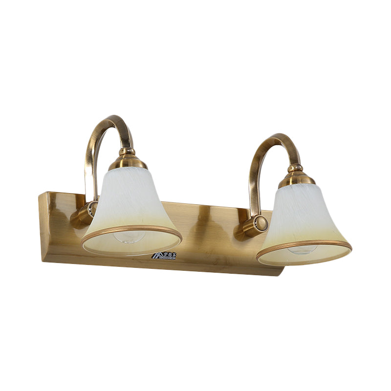 Vintage Opal Glass Bell Wall Mounted Vanity Sconce With Gold Finish And Metal Swooping Arm - 2/3/4