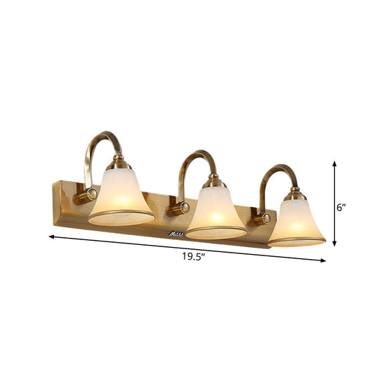 Vintage Opal Glass Bell Wall Mounted Vanity Sconce With Gold Finish And Metal Swooping Arm - 2/3/4