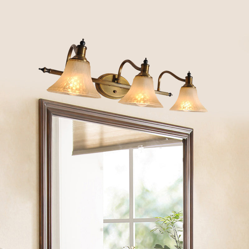 Frosted Glass Bell Vanity Light With Metal Swooping Arm - Antique Gold 2/3 Bulbs Bathroom Sconce
