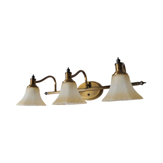 Frosted Glass Bell Vanity Light With Metal Swooping Arm - Antique Gold 2/3 Bulbs Bathroom Sconce