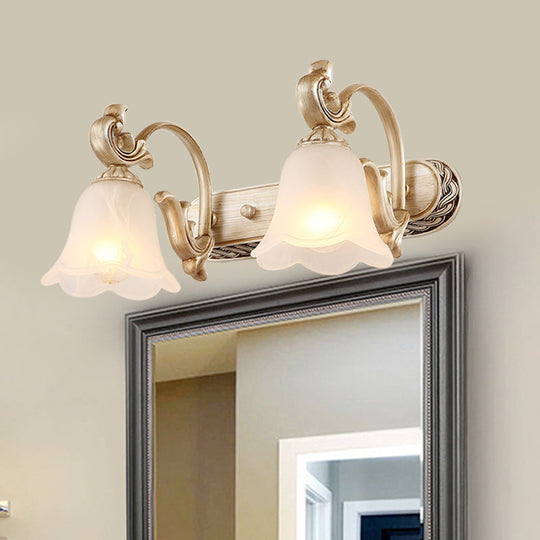 Blossom Vanity Lighting - Cream Glass Brass Wall Lamp Sconce With Curvy Arm 2 /