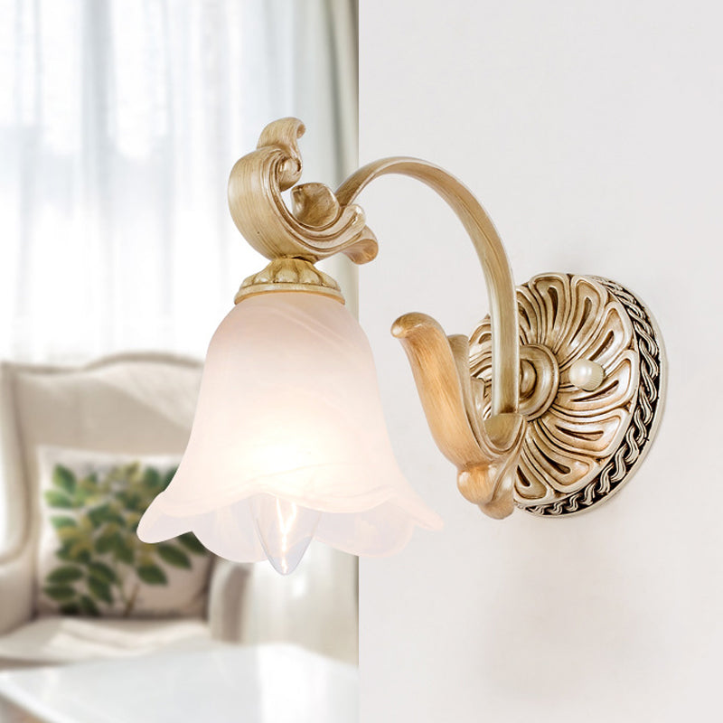 Blossom Vanity Lighting - Cream Glass Brass Wall Lamp Sconce With Curvy Arm 1 /