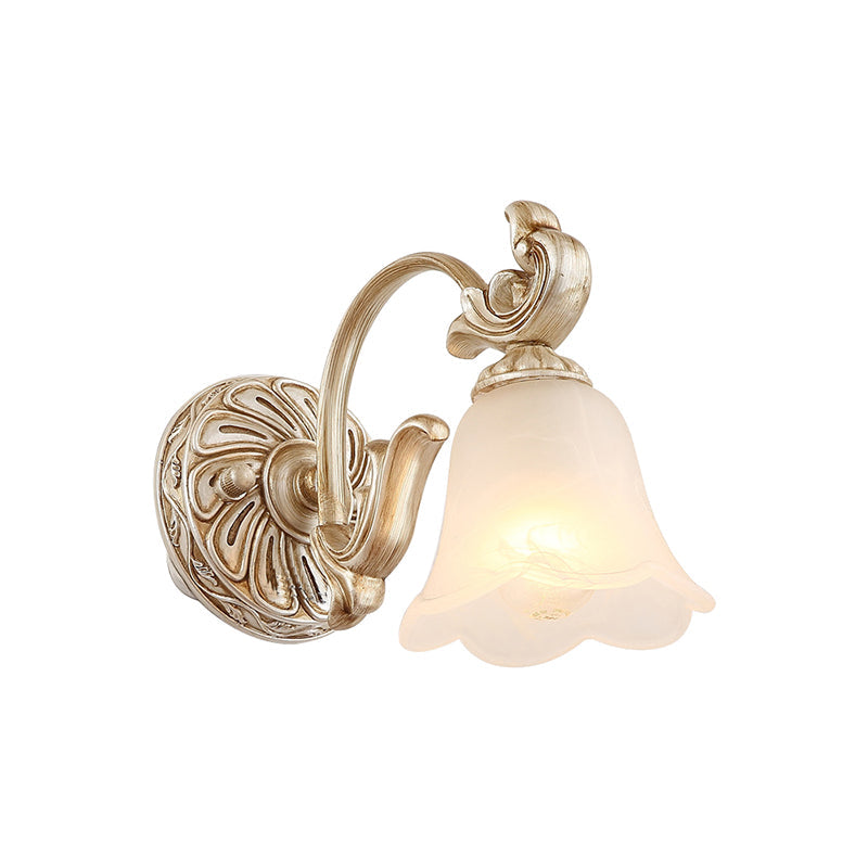 Blossom Vanity Lighting - Cream Glass Brass Wall Lamp Sconce With Curvy Arm