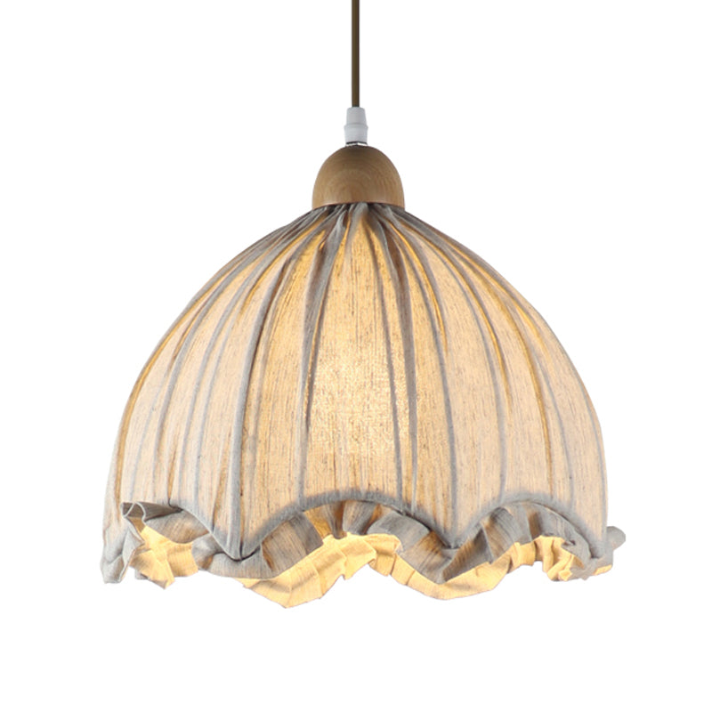 Gray Scalloped Fabric Ceiling Pendant Light Traditional Style 1 Bulb 14/16 Wide - Ideal For