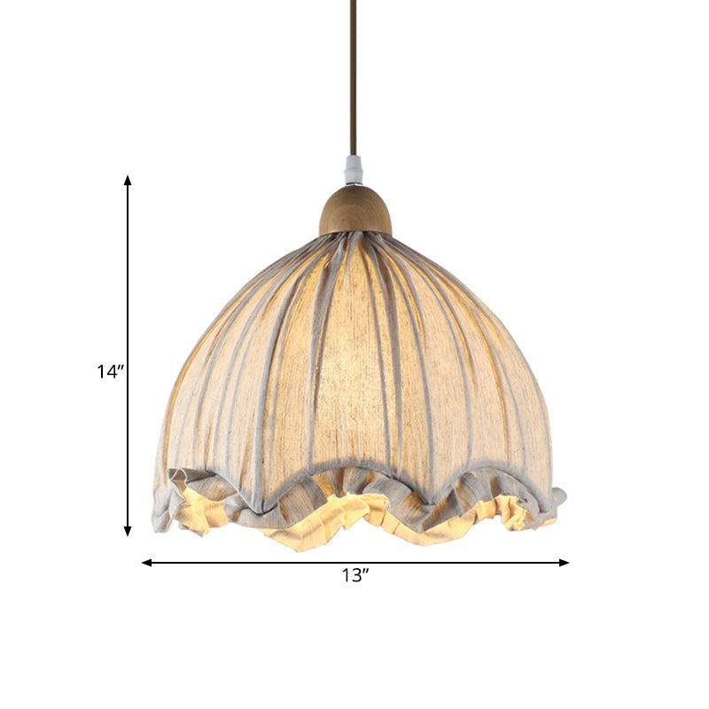Gray Scalloped Fabric Ceiling Pendant Light Traditional Style 1 Bulb 14/16 Wide - Ideal For