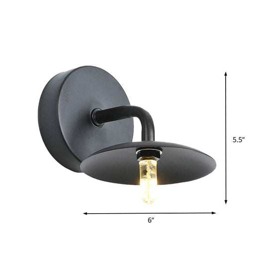 Industrial Vintage Metal Wall Light Fixture - Flat Shade 1-Light Sconce For Bedroom In Black