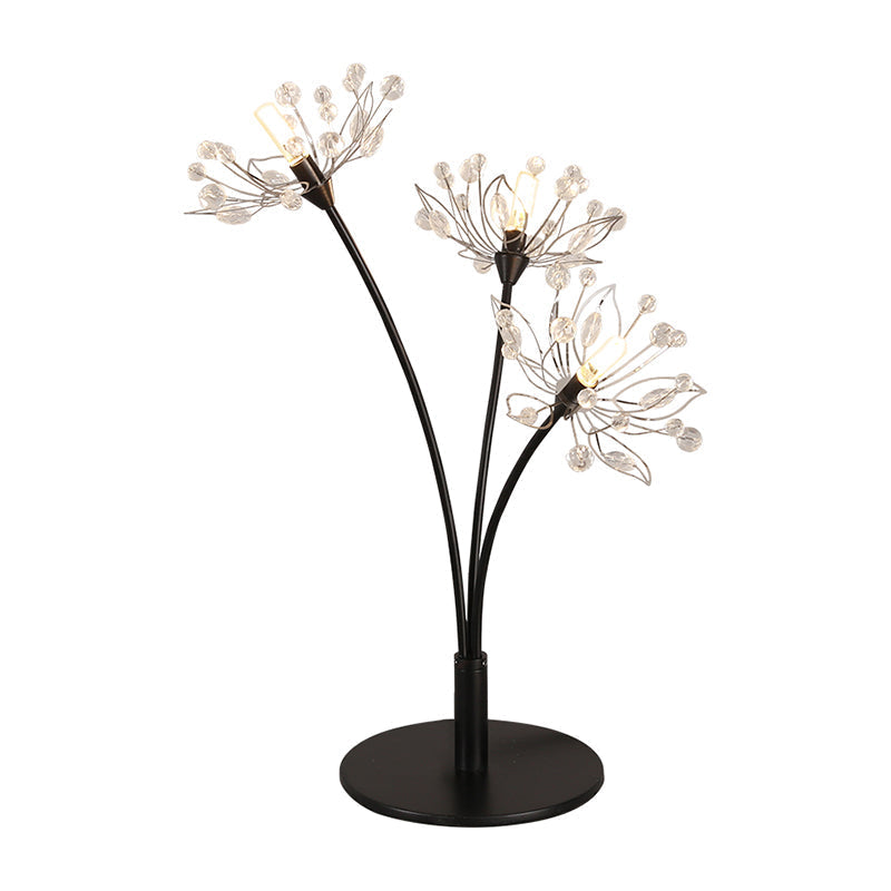 Victoire - Black Contemporary 3 Heads Desk Lamp With Hand-Cut Crystal Shade Blossom Nightstand Light