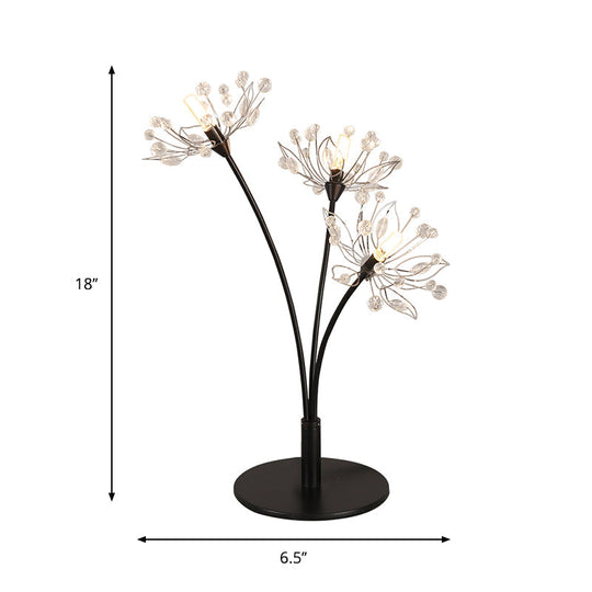 Victoire - Black Contemporary 3 Heads Desk Lamp With Hand-Cut Crystal Shade Blossom Nightstand Light