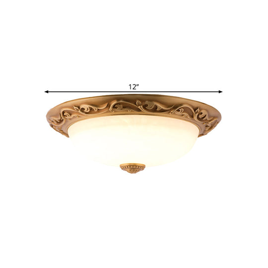 Milky Glass Led Dome Ceiling Light In Retro Style For Drawing Room - 12’/16’/19.5’ W