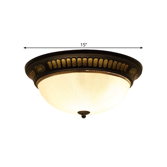 Bronze Glass Led Flush Light Fixture In Traditional Dome Shape For Ceiling 12.5’/15’ Width