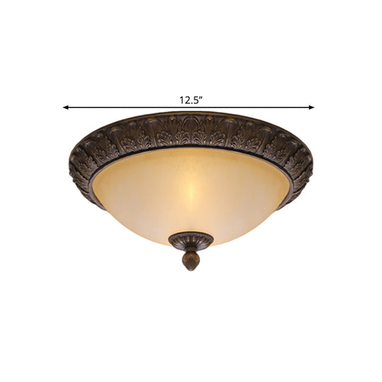 Vintage Brass Led Flush Lamp With Amber Glass For Balcony - 12.5’/15’ Wide