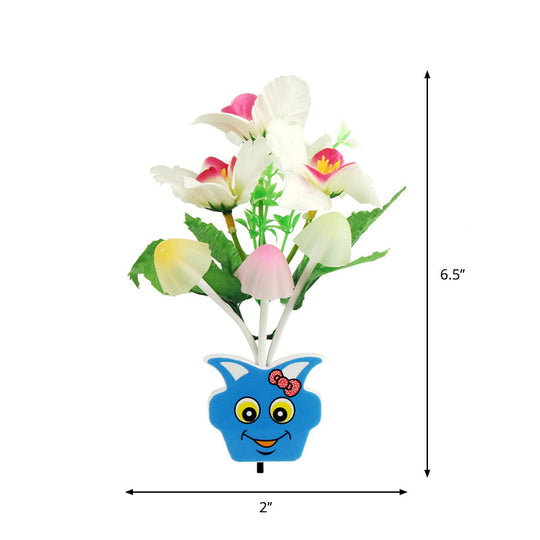 Contemporary Plastic Blooming Flower Wall Nightlight - Yellow/Pink/Peach Led Night Light With Plug