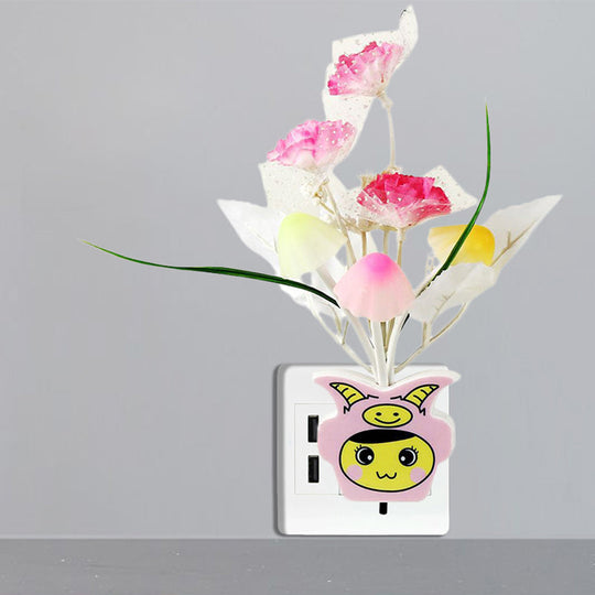 Contemporary Plastic Blooming Flower Wall Nightlight - Yellow/Pink/Peach Led Night Light With Plug