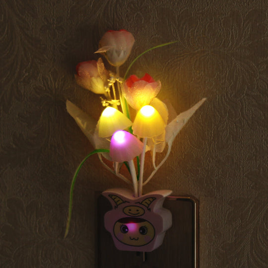 Contemporary Plastic Blooming Flower Wall Nightlight - Yellow/Pink/Peach Led Night Light With Plug